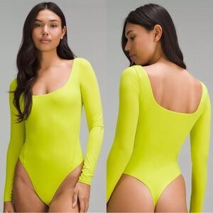 NWT LULULEMON Neon Green Nulu Wundermust Square Neck Long Sleeve Bodysuit Top
